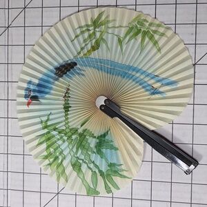 Chinese Paper Folding Hand Fan W/Metal Handle, Vintage Mid-Century, 18 of 25